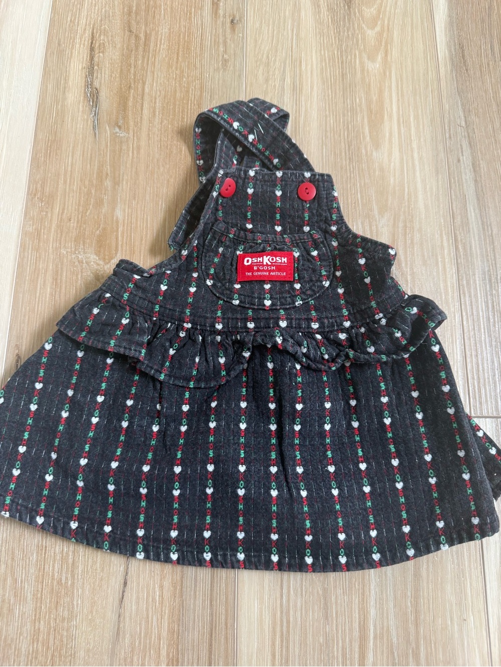 RARE OshKosh B’Gosh Vintage Logo Ruffle Spell Out Heart Overall Dress